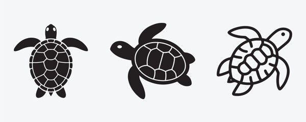 Set of Sea Turtle, Marine Animal Silhouette Vector Illustration on White Background