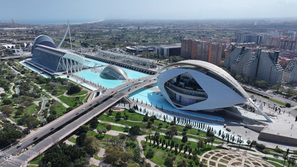 Valencia Skyline At Valencia In Valencian Community Spain. Futuristic Buildings. Downtown...