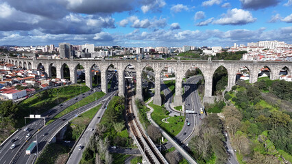 Aguas Livres Aqueduct At Lisbon In Lisbon District Portugal. Water System. Historic Engineering....