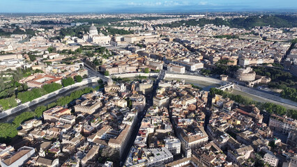 Vatican Skyline At Rome In Lazio Italy. San Pedro Basilica Above View. Catholic Church. Vatican...
