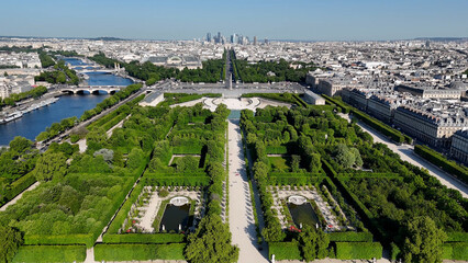 Champs Elysees Avenue At Paris Ile De France In France. Triumphal Arch. Paris Skyline Scene. Champs Elysees Avenue At Paris In Ile De France France. Beautiful Tuileries Garden. Tourism Landmark.