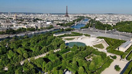 Tuileries Gardens At Paris Ile De France In France. La Concorde Square Obelisk. Paris Skyline...