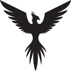 Silhouette of a phoenix with its wings spread against a white background in a simple vector style