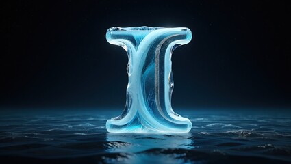 Abstract Ice Sculpture Floating on Water Under a Starry Night Sky - Fantasy Ice Art Digital Creation with Blue Tones and Dreamlike Atmosphere, Letter i