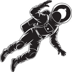 Monochrome drawing of a floating astronaut in a spacesuit with stars visible in the helmet glass