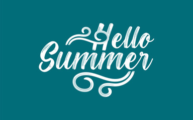 Hello Summer text lettering isolated. Unique Hand drawn Hello Summer vector.