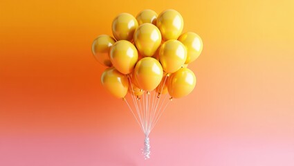 Bunch of Shiny Yellow Balloons on a Warm Gradient Background, Festive Celebration Concept, Birthday Party Decor, Anniversary, Event, Copy Space