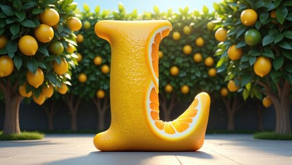Citrus Letter L in Orchard - Fresh Orange Fruit Alphabet, Vitamin C, Healthy Eating, Summer Harvest, Artistic Food Design, Bright Colors, Creative Typography