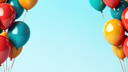 Colorful Balloon Frame on Light Blue Background - Celebration, Party, Birthday, Anniversary, Festive Decoration - Graphic Design Element, Illustration