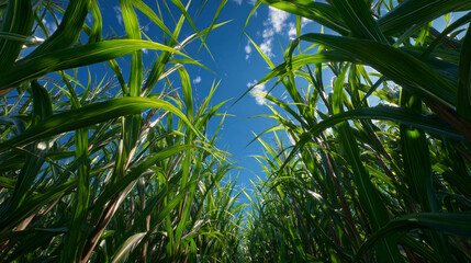 Obraz premium Cornfield under a bright blue sky on a sunny day