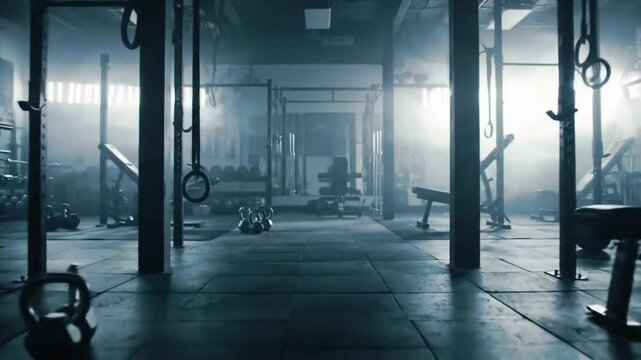 Empty Gym Equipment in a Misty Atmosphere