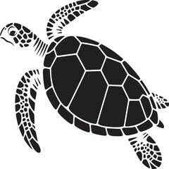 Obraz premium A black and white graphic of a sea turtle swimming with a patterned shell and flippers on white background