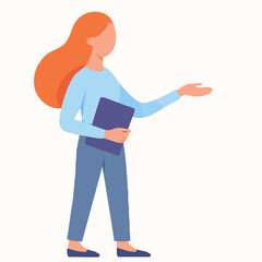 Flat Style Detailed Female Presenter with Clipboard Character Illustration