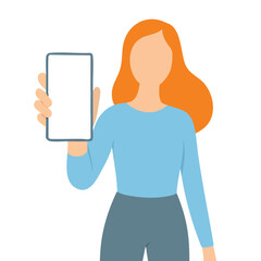 Flat Style Faceless Woman Holding Smartphone Device Communication Illustration