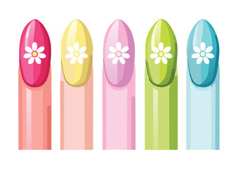 Colorful Pastel Floral Nail Art Set