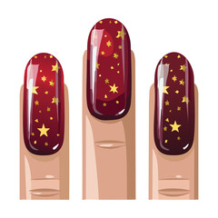 Elegant Red Gold Star Fingers Manicure