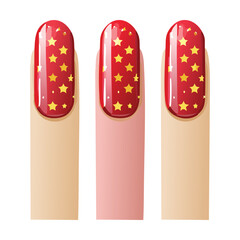 Luxurious Red Nails Gold Star Pattern