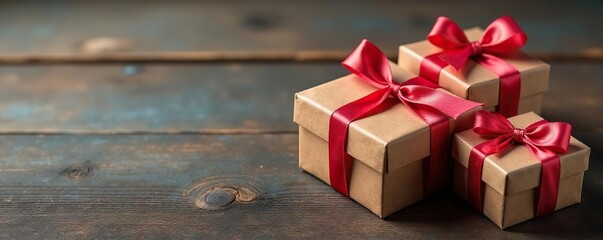 Vibrant gift boxes, silk ribbons, rustic wood , store, ecommerce, colorful