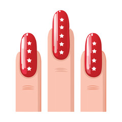 Stylish Red Nails White Stars Square