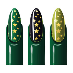 Chic Pointed Green Gold Star Nails