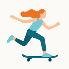 Flat Illustration of a Stylish Female Skateboarder Enjoying an Outdoor Activity