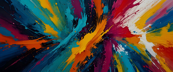Abstract colorful acrylic paint texture, vibrant brush strokes, high contrast, dynamic energy, top view, modern art style, rich textures, HD quality