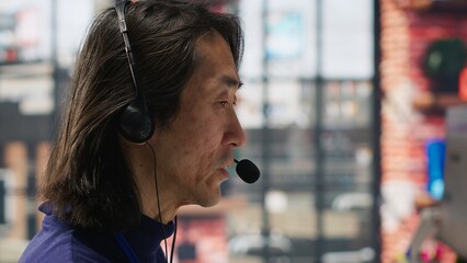 Closeup of senior call center agent helping customers regain access to accounts, resetting...
