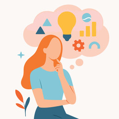 Flat Design Woman Thinking About Creative Idea Illustration Concept