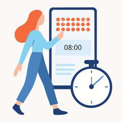 Modern Flat Style Illustration of Woman Schedule Application on Mobile Phone