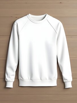 White sweatshirt mockup on wooden background