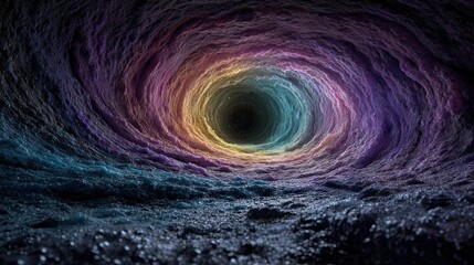 A cosmic tunnel with swirling colors leading to the unknown depths of space