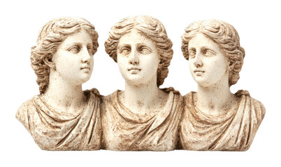 Obraz premium Artistic representation of three female busts museum exhibit sculpture indoor classic beauty isolated on transparent background