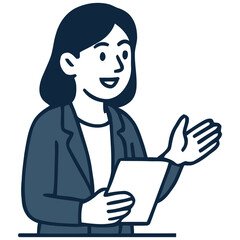 Smiling Businesswoman Presenting, Simple Line Art Illustration