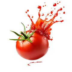 Juicy red tomato splash vibrant red background