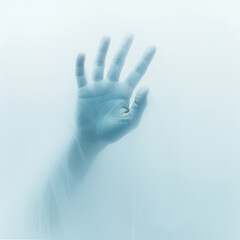 Ghostly hand reaching out from foggy background evokes sense of mystery and intrigue. ethereal quality of image creates otherworldly atmosphere, inviting curiosity