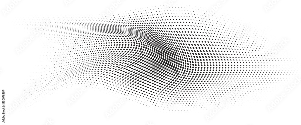 Leinwandbilder Flowing Wave Dot Halftone Pattern: Curve Gradient Shape on Transparent Background. Suitable for AI, Tech, Network, Digital, Science, and Technology Themes.
