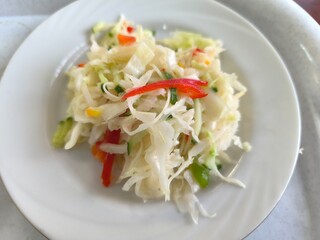 vegetable salad pepper, radish, carrot, onion ingredients snack healthy food top view