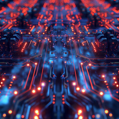 Digital Circuitry: A captivating close-up shot of a futuristic circuit board, glowing with intricate patterns and vibrant digital pathways, symbolizing the heart of modern technology.
