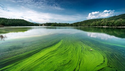 toxic algae bloom spreading in a lake toxic contamination aquatic ecosystem damage
