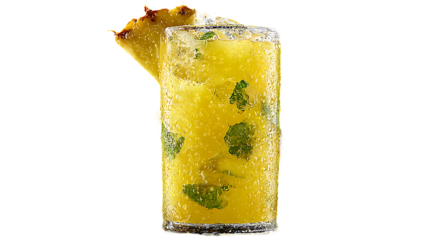 Refreshing Pineapple Cocktail with Ice and Mint in Tall Glass