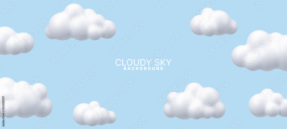 Poster cartoon fluffy white clouds illustration on a light blue background. minimalist sky with comic-style