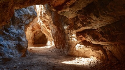 Sunlit Cave Interior: A Journey into Earth's Depths