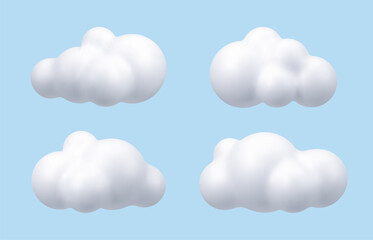 3d cloud vector render cartoon on blue background illustration. Cartoon clouds set art. Weather concept element.