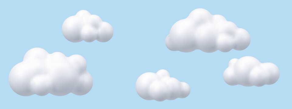 White fluffy cloud vector icon. Cartoon render 3d smooth cloud. Sky banner with soft volumetric fluffy cloud. Simple weather and climate symbol.