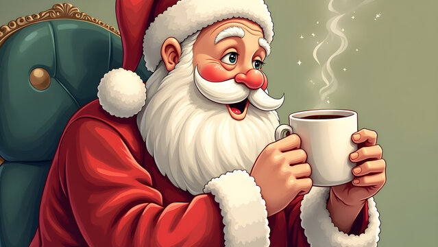 Santa Takes A Cup Of Coffee Illustration