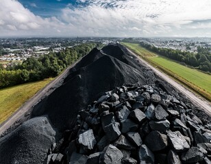 aerial view of crushed stone pile for road construction close up blast furnace slag