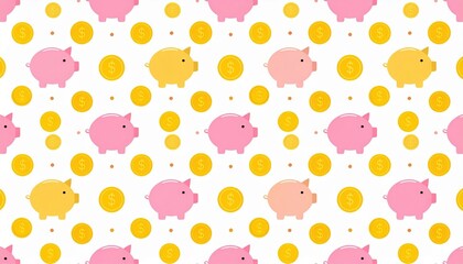 Repeating Pixel Art Piggy Banks And Coins Pattern
