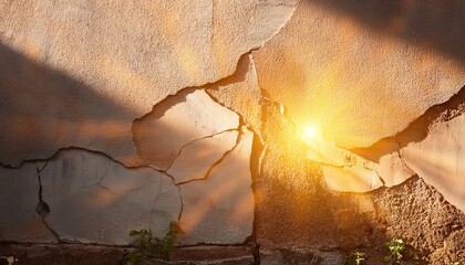 warm sunlight glow on cracked concrete wall vintage pastel urban photography