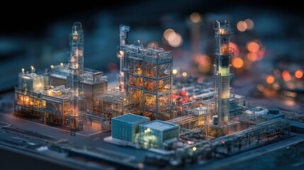 Fototapeta premium Night Illumination of an Industrial Refinery Model