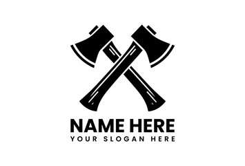 Bold black silhouette vector logo of two crossed axes, symbolizing strength, wilderness, and traditional craftsmanship. Outdoor and labor concept